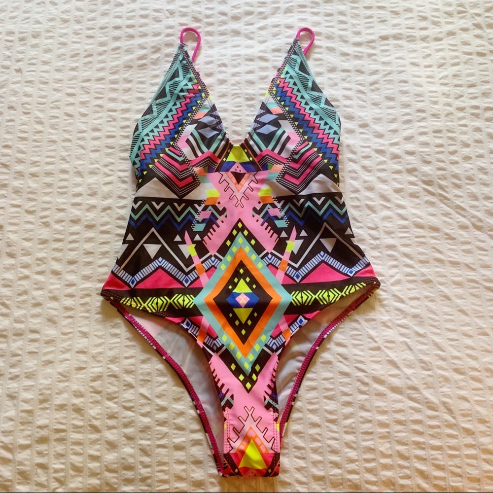 Shein Pink Multicolored One Piece Swimsuit Size Medium NWOT